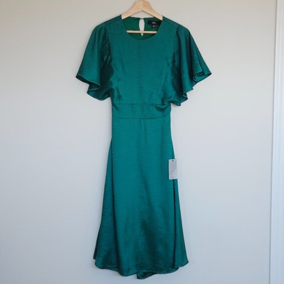 Lulus Cabaret Queen Polka Dot Embossed Satin Midi Dress Small Green Party Event - Picture 4 of 15